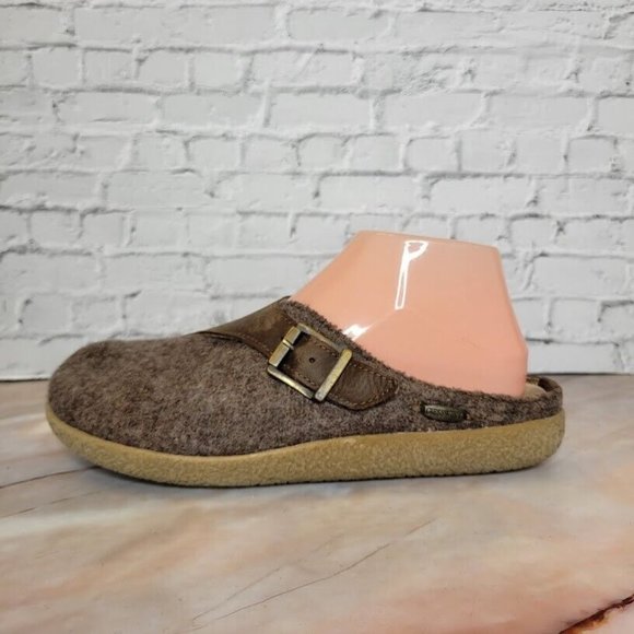 Giesswein Wool Clogs Brown Womens Size 39 US 8 Slip On Comfort Slippers Buckle - Picture 1 of 7